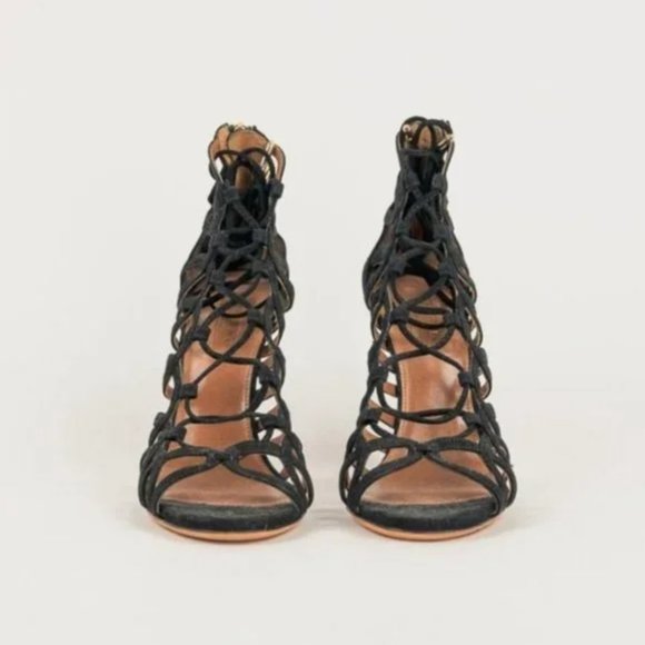 Aquazzura Ooh Lala Black Suede Lace-Up Sandals - Picture 3 of 9